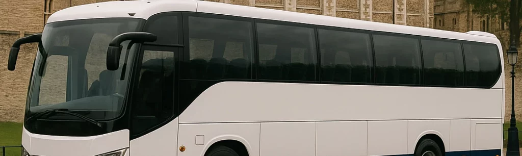 A branded London Coach Company vehicle parked outside the Tower of London. city bus excursions